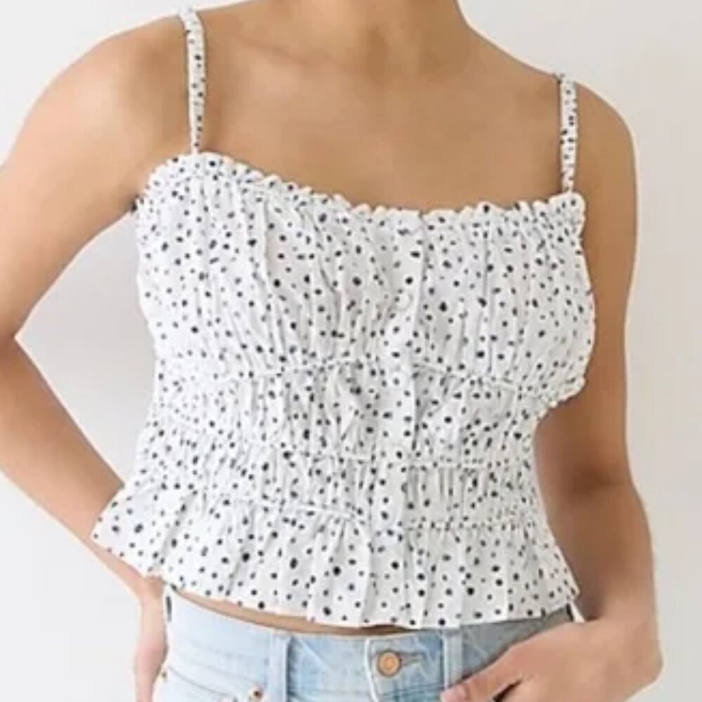 NWT J. Crew Cinched-waist Blue and White Smocked Ruffled Crop Top Size S